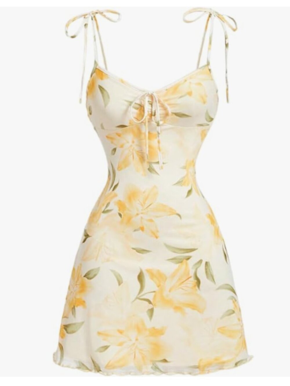 Floral Spaghetti Strap Dress Tie Knot Straps Neck Flared Spring graduation party
